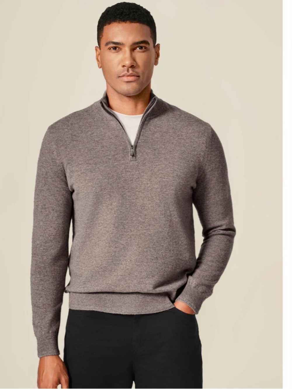 Ermenegildo Zegna Men's Zip-Neck Sweater in Heather Grey-Brown